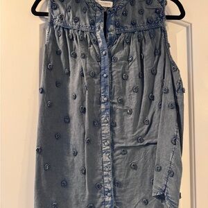 Anthropologie Blue Textured Button-Up Top